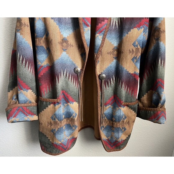 Vtg Jones New York Sport Women's M Aztec Southwestern Chore Barn Jacket Concho - Picture 3 of 11